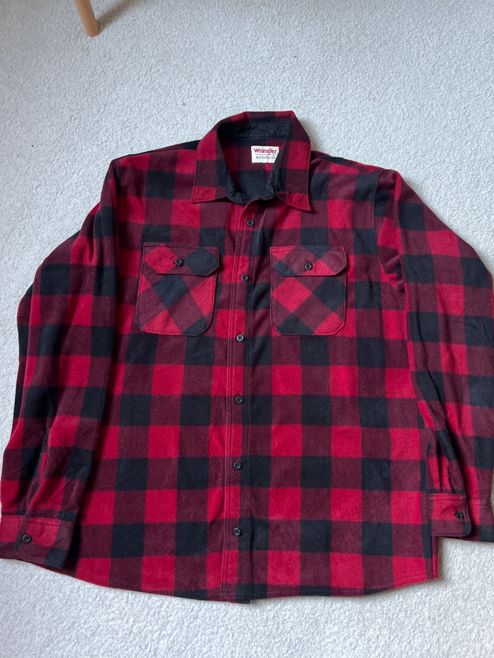 WRANGLER Authentics Mens XL Red Black Buffalo Plaid Soft FLANNEL SHIRT Fleece